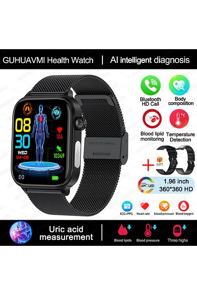 Choice Black Mesh Belt 2 2025 New Al Science Diagnosis Blood Lipids Uric Acid Blood Oxygen Smart Watch Men