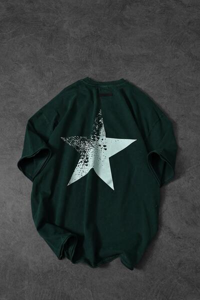 Slatra Ανδρικό μπλουζάκι από ύφασμα Oversize με Πράσινο Αστέρι Special Washed