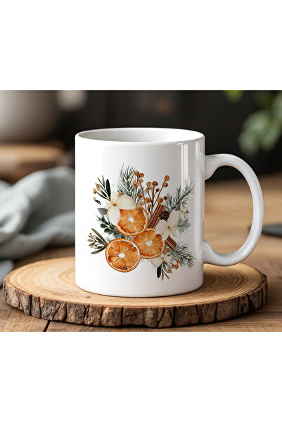 BB TRADE White Ceramic Printed Mug with Orange Slice Design 330ml