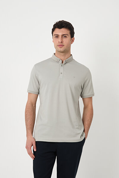 SILVANO تي شيرت رجالي صيفي كاجوال بأكمام قصيرة وياقة بولو رمادية