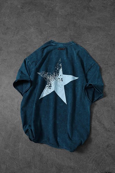 Slatra Ανδρικό μπλουζάκι Petrol Star Special Washed Fabric Oversize