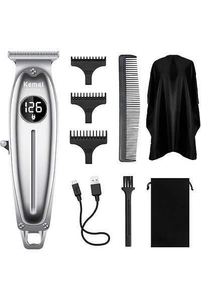 Kemei Cordless Men's Hair Clipper No Gap with LCD Display, Rechargeable for Hairdressers and Barbers