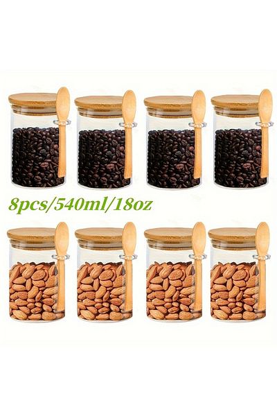 Choice 8pack 18oz Airtight Glass Jars With Lids And Spoons, Candy Jars With Lids, Clear Spice Jars, Small F