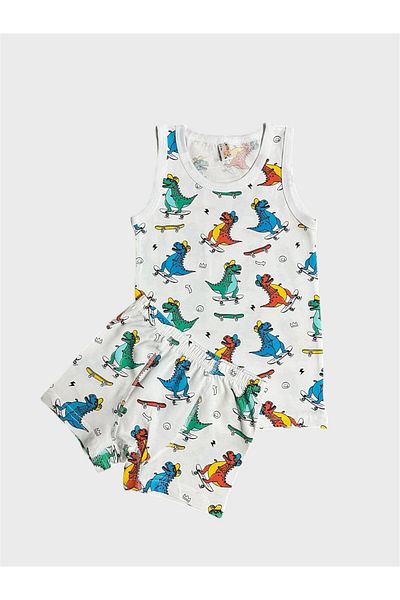 elmas kids Set boxer pentru băiat, 100% bumbac, alb, cu model de dinozaur