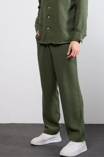 sunfyre Men's Baggy Fit Relaxed Cut Linen Trousers with Lacing at the Waist