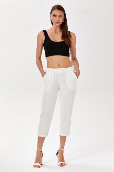 İKİLER Beli Lastikli Cepli Capri Pantolon 024-3507