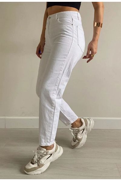 Shield Life White Women's Jeans Mom Boyfirend High Waist Jean