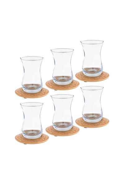 HIC Tea cup with wooden plates set of 6 pieces