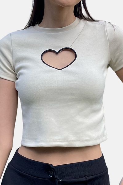 VAGGON Beautiful Ecru Crew Neck Blouse Vgn-X9572-2