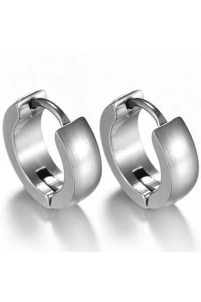 Takı Dükkanı Curved Hoop Men's Unisex Wide Steel Earrings Pair 6mm Mse7-2