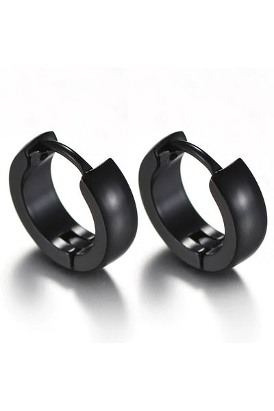 Takı Dükkanı Curved Hoop Men's Unisex Wide Steel Earrings Pair 6mm Mse7-2