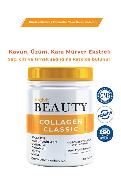 Argivit Beauty Collagen Classic Food Supplement 325 Gr Collagen, Zinc, Vitamin C, Vitamin E, Black Elderberry