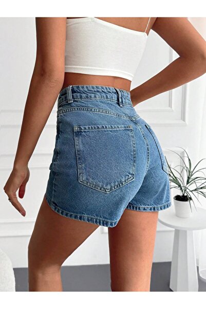 Actress Koyu Mavi Yüksek Bel Şort