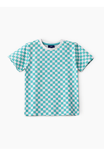 Basicxx Vibrant Checkered Cotton T-Shirt for Boys - Teal