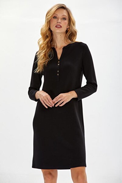 İKİLER Hakim Yaka Yakası Düğmeli Elbise 234-2507