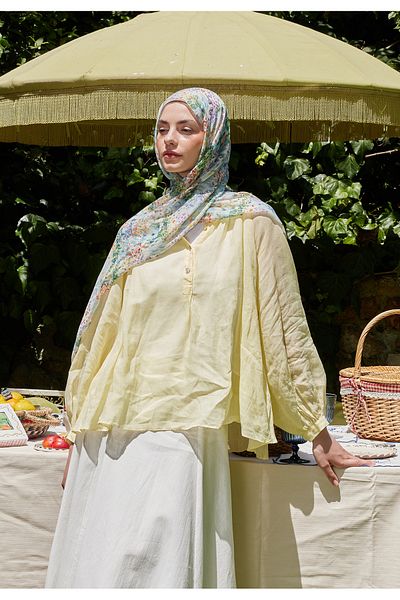 Fresh Sky Blue Tiny Bouquet Patterned Ramı Shawl