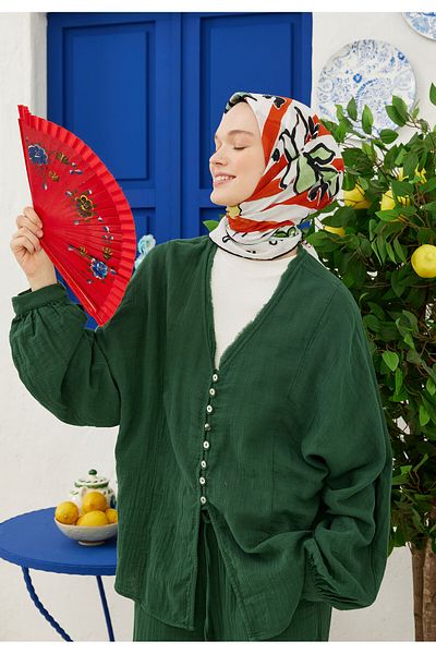 Fresh Scarf Red - Lemonade Patterned Cotton Voile