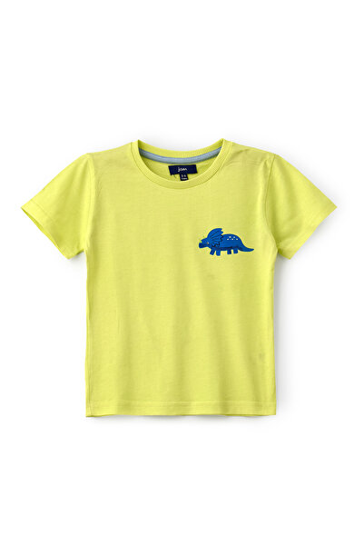 Basicxx تي شيرت قطني بطبعة ديناصور باللون الأخضر الليموني للأولاد