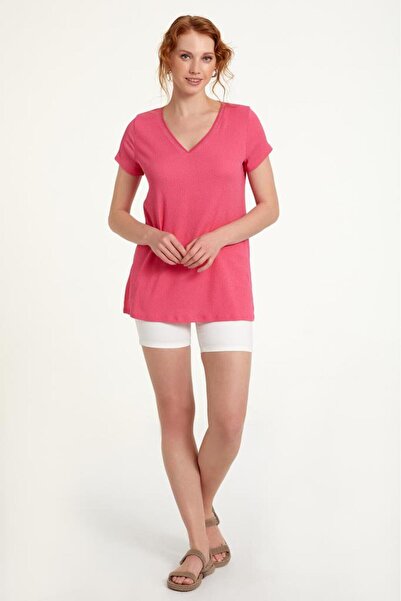 İKİLER V Yaka Eteği Yırtmaçlı Bluz 023-1050