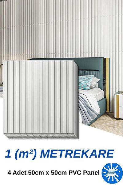 Renkli Duvarlar Panou de perete alb 3D ABS PVC 1m² 4 buc 50cm x 50cm Durabil șters