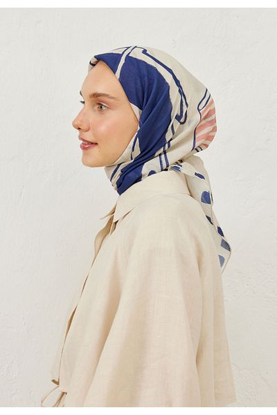 Fresh Blue Patterned Cotton Voile Scarf - Endless Summer