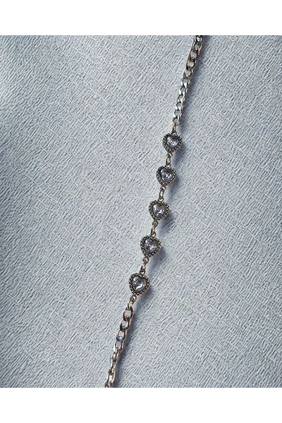 Mia Heart Detailed Silver Color Steel Necklace