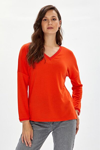 İKİLER Kolları ve Yakası Sim Şeritli Uzun Kol Bluz 234-1005