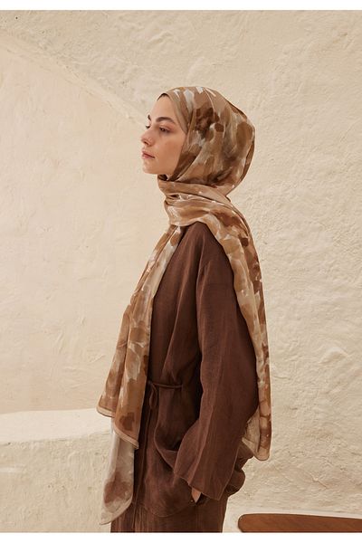 Fresh Lizzzy Patterned Ramı Shawl - Milky Brown