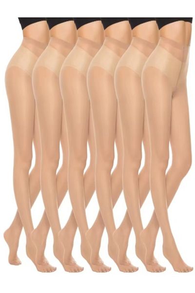 Dark 6 Pack Shiny 15 Denier Thin Fit Skin Pantyhose