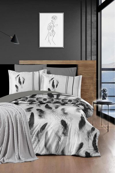 Luoca Patisca FEATHER SPANISH BLANKET DOUBLE PERSONAL Duvet Cover Set GRAY