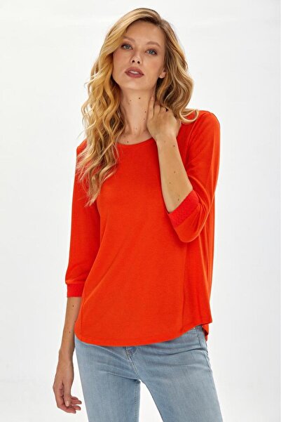 İKİLER Yuvarlak Yaka Kolu Triko Bantlı Bluz 234-1015