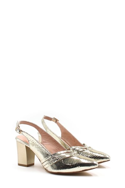 Ayakkabıhane Inside and Outside Genuine Leather Gold Women's Thick Heeled Shoes Ah 08064261466