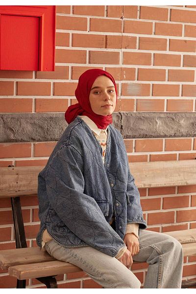 Fresh Red Shawl - Houndstooth Jacquard