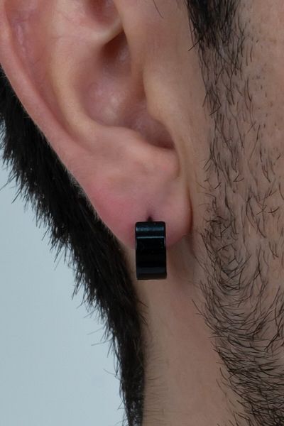 Takı Dükkanı Pair of 6mm Thick Plain Unisex Mens Steel Earrings