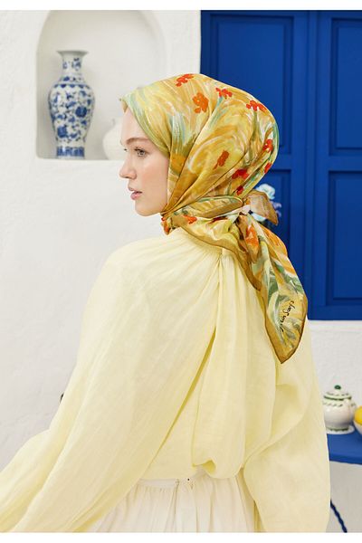 Fresh Summer Sunset Pattern Cotton Vual Scarf Orange