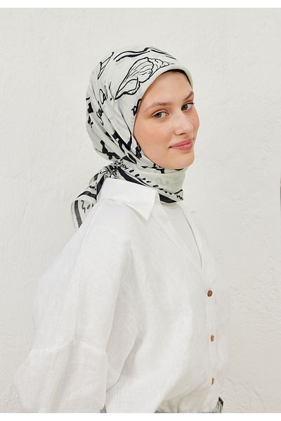 Fresh Summer Vibes Pattern Cotton Vual Scarf White