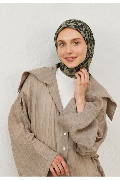 Fresh Elisa Pattern Cotton Vual Scarf Dark Green