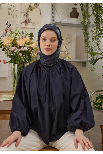 Freshscarfs Μπλε ναυτικό μαντήλι από βαμβακερό νήμα με σχέδιο Delia