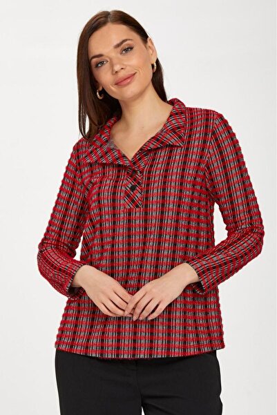 İKİLER Yakası Çıtçıtlı Uzun Kol Triko Bluz 234-1700