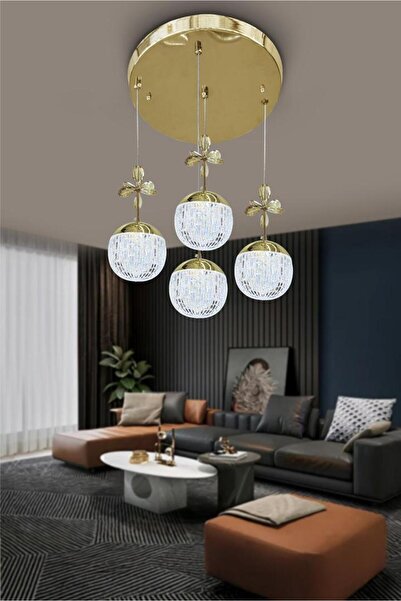 RSCOLLECTIONS Alize Modern Sarkıt Cam 4 Top Led Avize krom