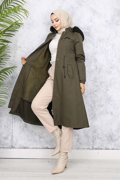 giyze Bondit παλτό με βελούδινη γούνα εσωτερικά Khaki 1053