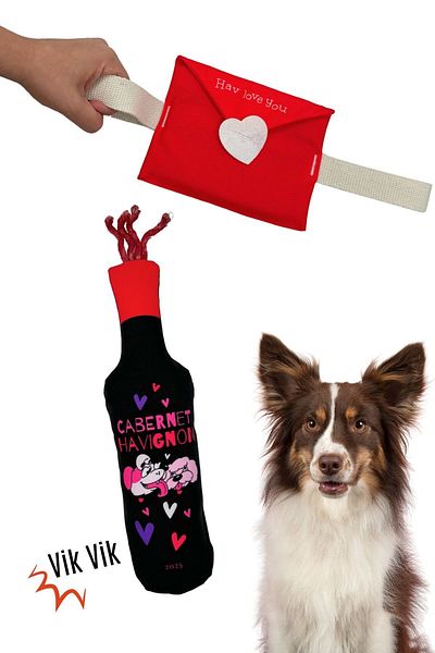 Havhav 2 Pcs Dog Toys Set - Vikvik Sound Activity Toy, Wine and Traction Letter with Drawstring