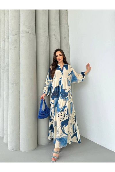 PREMİER VİE Hijab New Season Μπλε Χρώμα Φόρεμα Βισκόζης