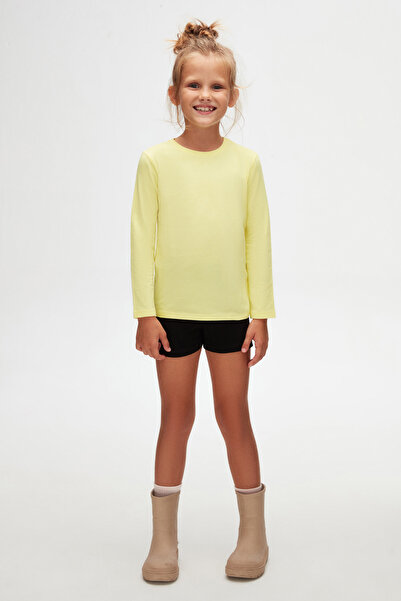 LOVETTI تي شيرت موسمي للأطفال للجنسين - أصفر فاتح، رقبة دائرية، كم طويل