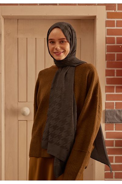 Fresh Jacquard Houndstooth Shawl - Chocolate Pattern