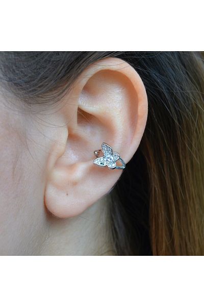 Heppii Butterfly Earcuff Compression Cartilage Earring No Hole Needed Thin Rhinestone Earcuff