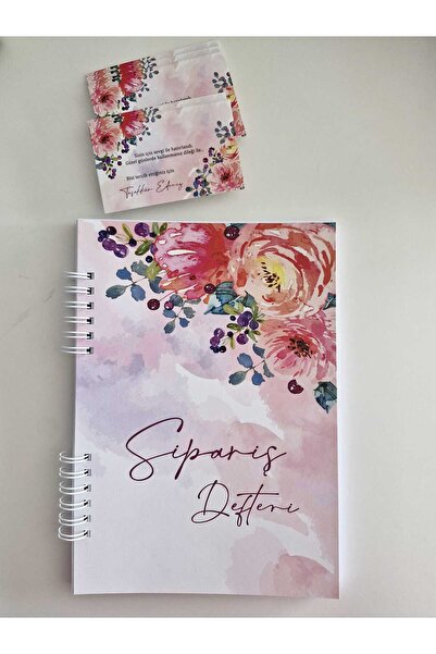 ETİKETİM Sipariş Defteri Yeşil Çiçekli 50 yp ve 30 Not Kartı