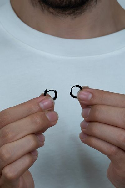 Takı Dükkanı Pair of Men's Steel Earrings 3mm Glossy Thin Flat Hoop