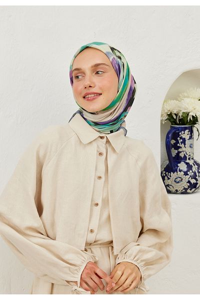 Fresh Indigo 500cm Cotton Voile Scarf - Color Waves Pattern