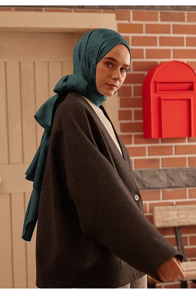 Fresh Petrol Color Porto Jacquard Shawl